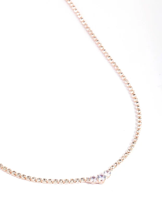 handmade necklace for women-Rose Gold Cupchain Diamante Necklace