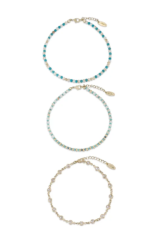 rose gold anklet for women-Turquoise Malibu Breeze Anklet Trio