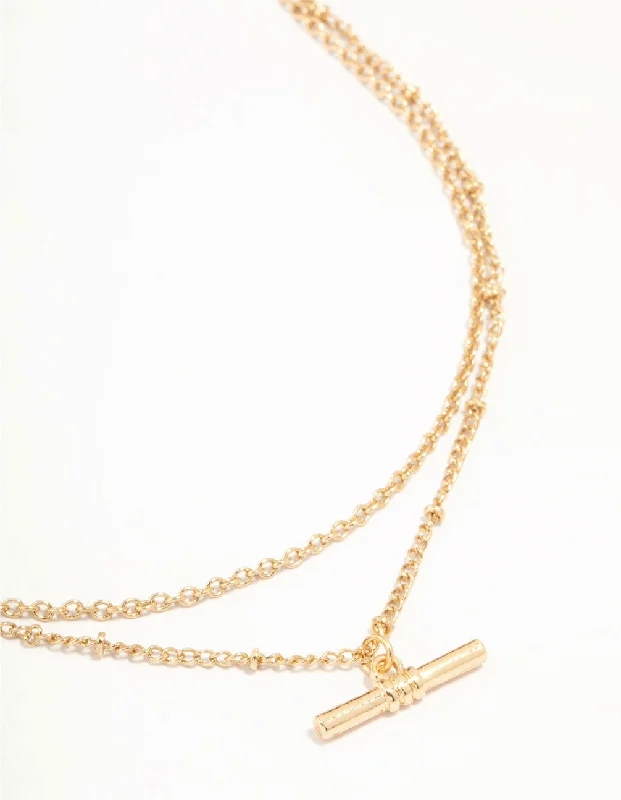 pearl pendant necklace for women-Gold Layered Bar Necklace