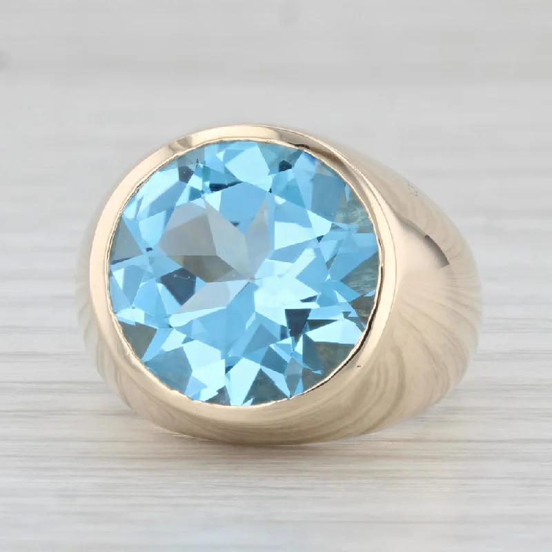 custom engagement rings for women-12.15ct Round Blue Topaz Solitaire Ring 10k Yellow Gold Size 6.25