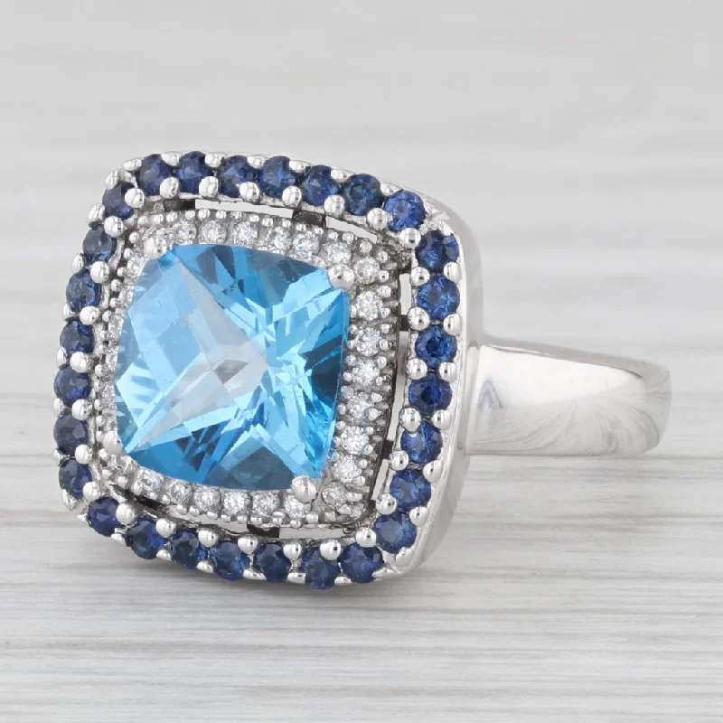 affordable engagement rings for women-Le Vian 3.42ctw Blue Topaz Sapphire Diamond Halo Ring 14k White Gold Size 6.5