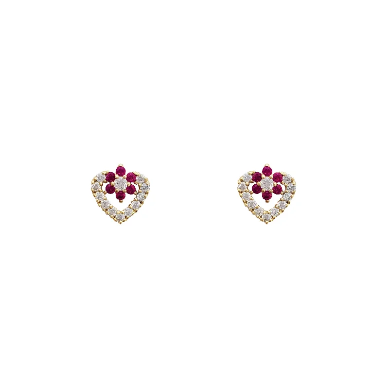 diamond drop earrings for women-Open Heart with the Flower Stud Earrings (14K)