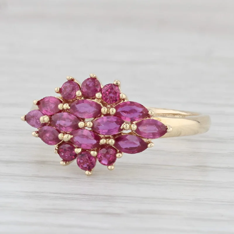 halo engagement rings for women-1.87ctw Red Ruby Cluster Ring 14k Yellow Gold Size 8.5