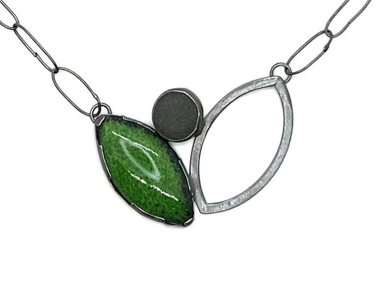 butterfly necklace with diamonds for women-2 Leaf Rock and Enamel Necklace