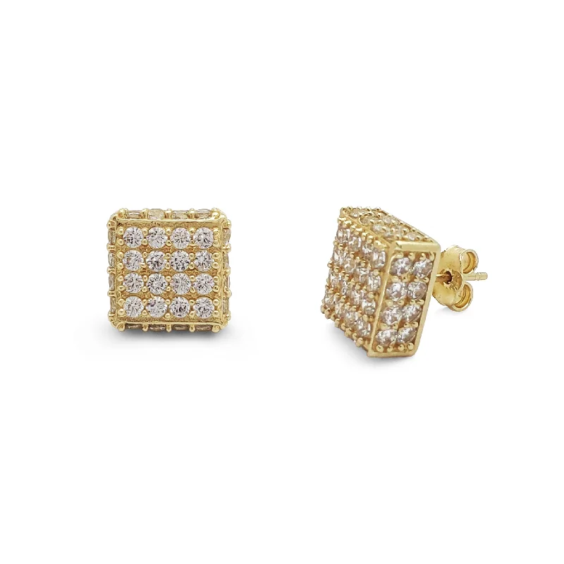 heart-shaped earrings for women-Micropave Square Stud Earring (14K)