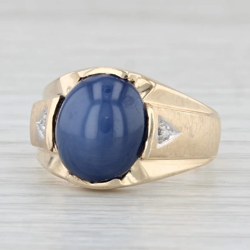 unique engagement rings for women-Lab Created Blue Star Sapphire Ring 10k Yellow Gold Size 8 Oval Cabochon