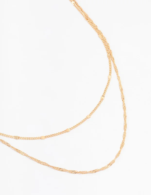 large pendant necklace for women-Gold Rope Double Chain Layered Necklace