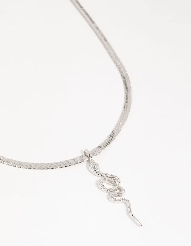 cubic zirconia necklace for women-Silver Snake Pendant Necklace