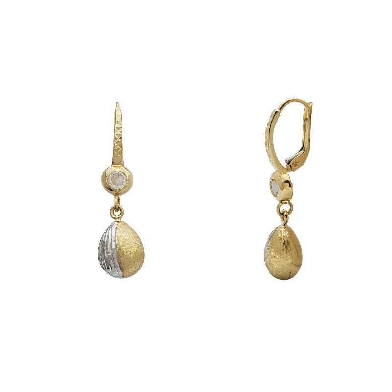 sterling silver earrings for women-Two-Tone Oval Drop Earrings (14K)