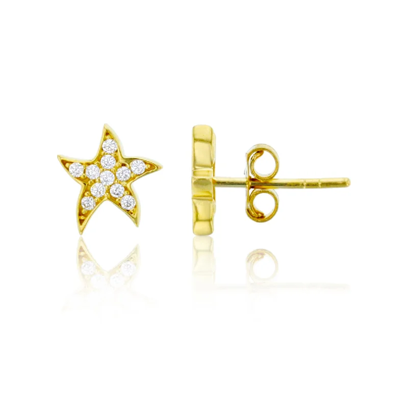 ear cuffs for women-Micropave CZ Starfish Stud Earrings (14K)