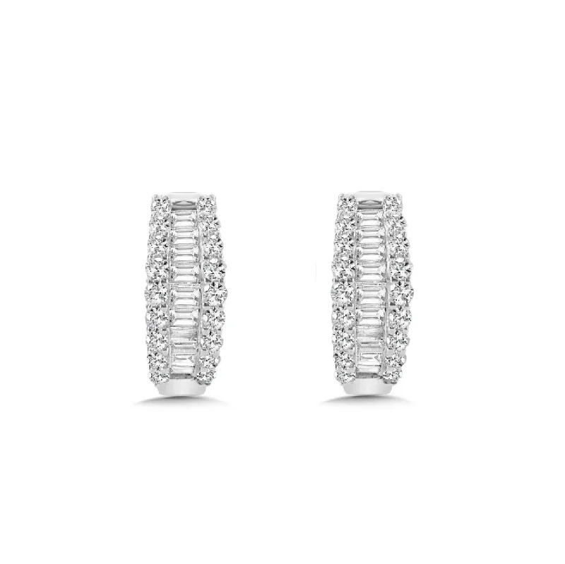 cute stud earrings for women-Diamond Baguette Cut Hoop Earring (14K)