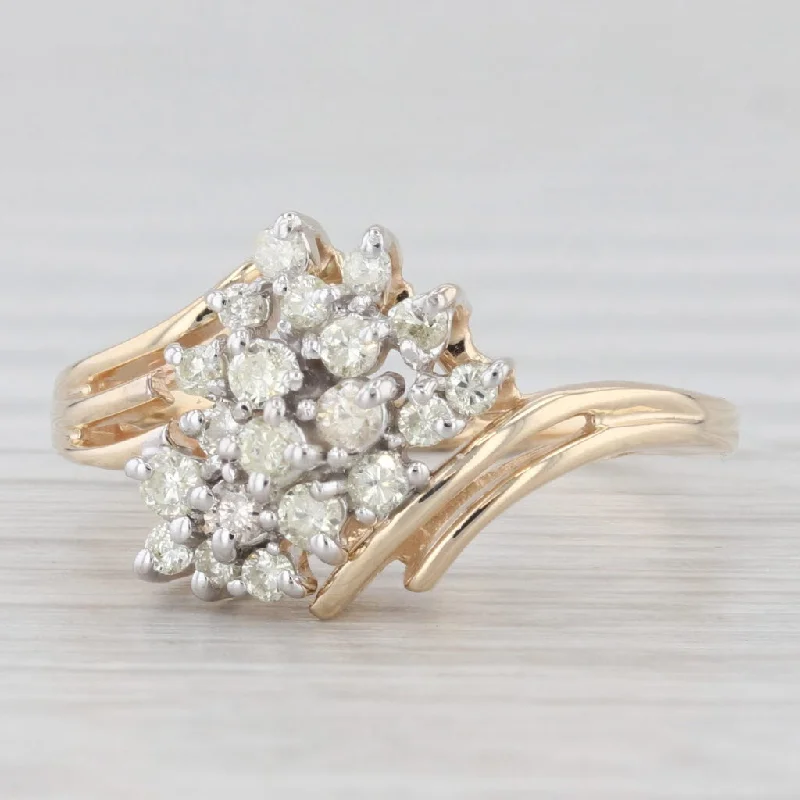 custom designed engagement rings for women-0.30ctw Diamond Cluster Bypass Ring 14k Yellow Gold Size 6.5