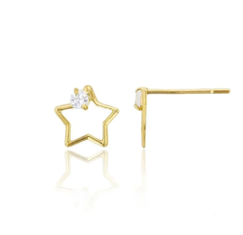 boho earrings for women-Outline Star Earrings (14K)