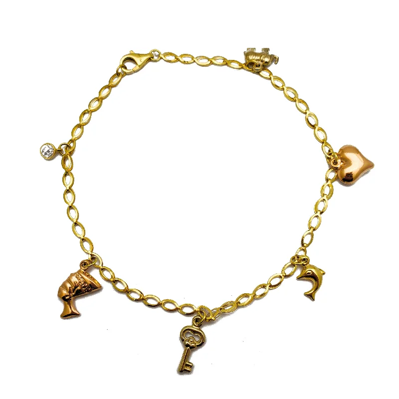 statement bracelet for women-Two-Tone Charms Anklet (14K)