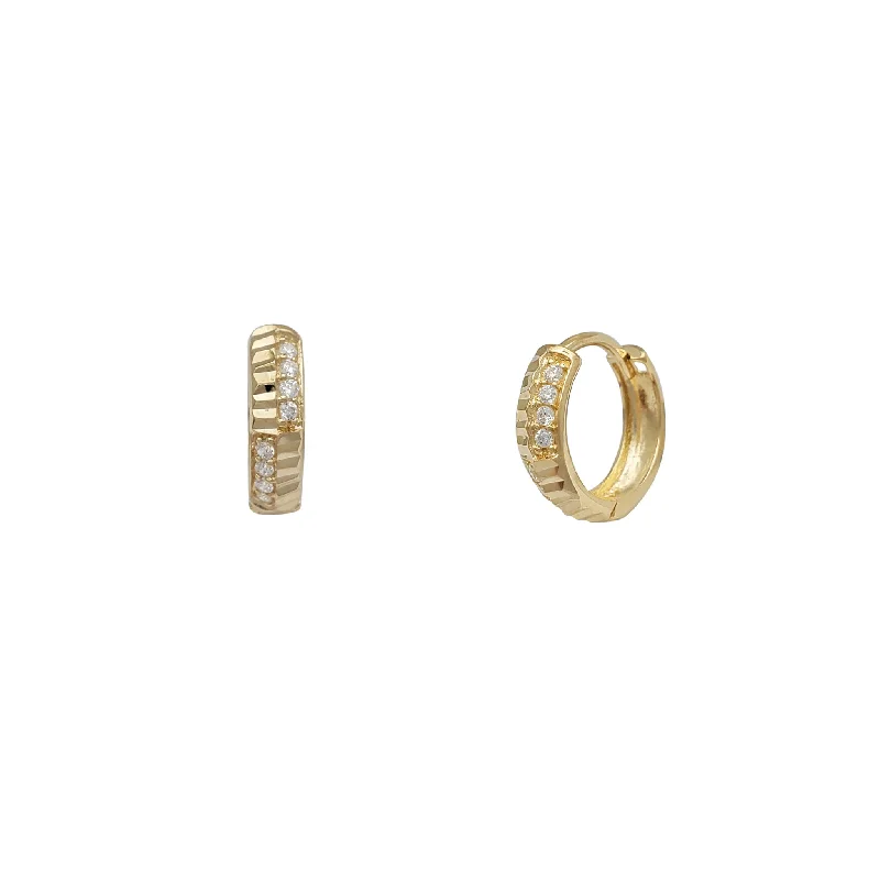 multi-layer earrings for women-Zirconia & Fluted-Cuts Huggie Earrings (14K)