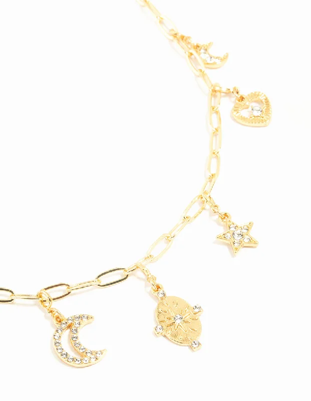 birthstone necklace for women-Gold Plated Celestial Charm Necklace