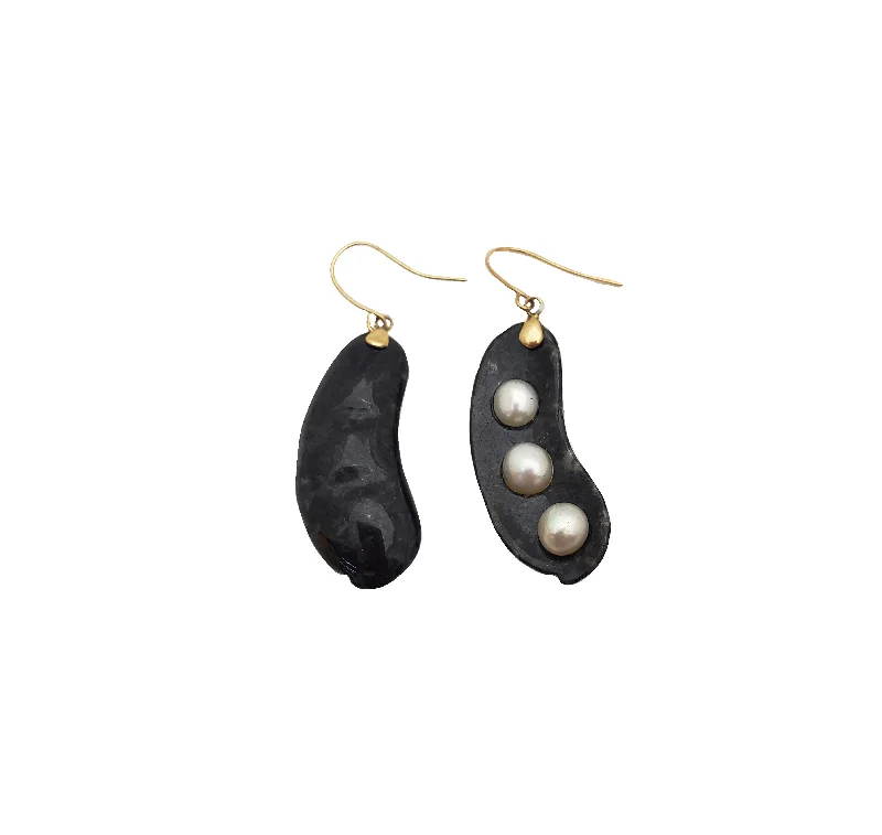 large earrings for women-Onyx & Pearl Peapod Earring (14K)