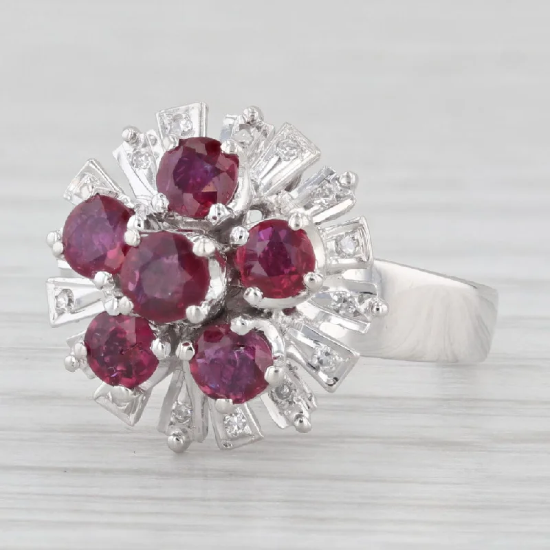 timeless engagement rings for women-1.04ctw Ruby Diamond Cluster Ring Gold Palladium Silver Size 6.5