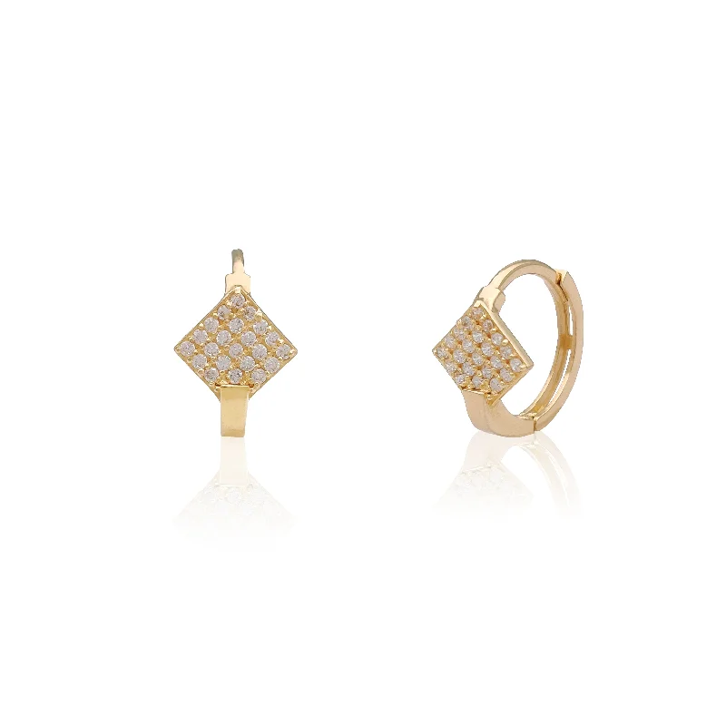 hoop earrings for women-Pave Rhombus Huggie Earrings (14K)