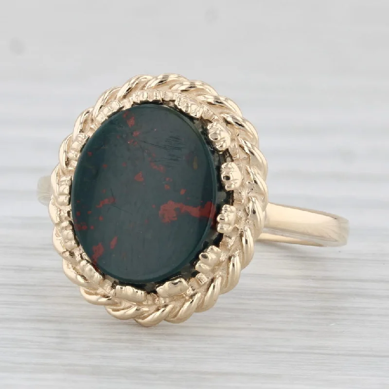 trendy engagement rings for women-Vintage Bloodstone Ring 14k Yellow Gold Size 6.75 Oval Solitaire