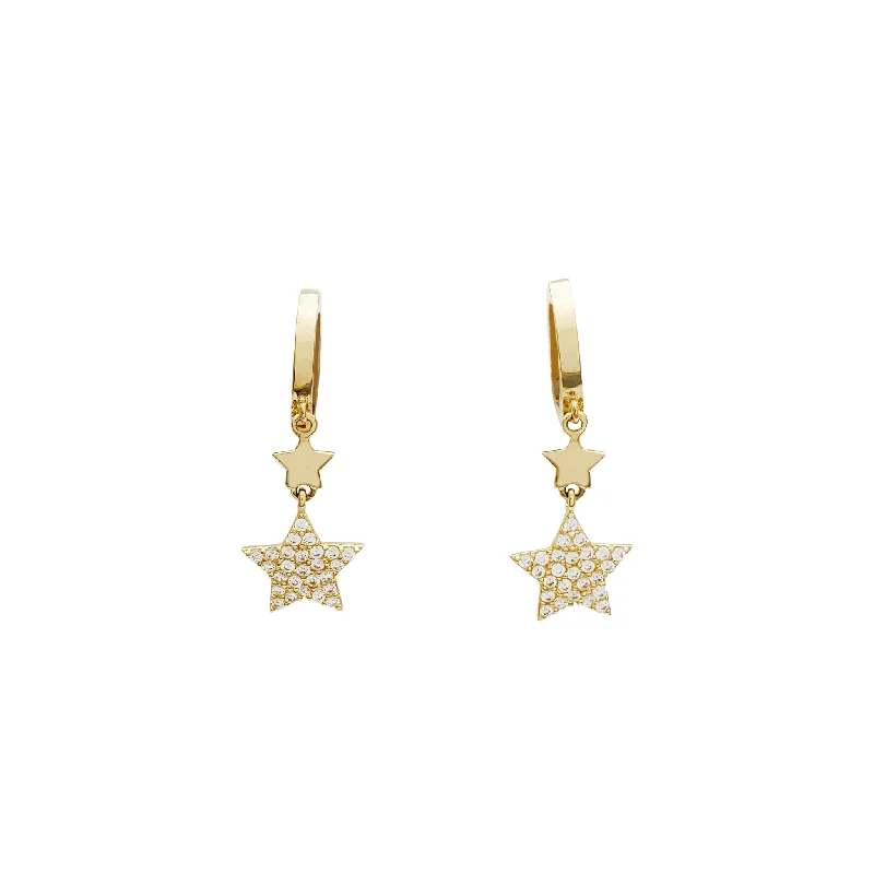 hoop earrings for women-Dangling Stars CZ Huggie Earrings (14K)