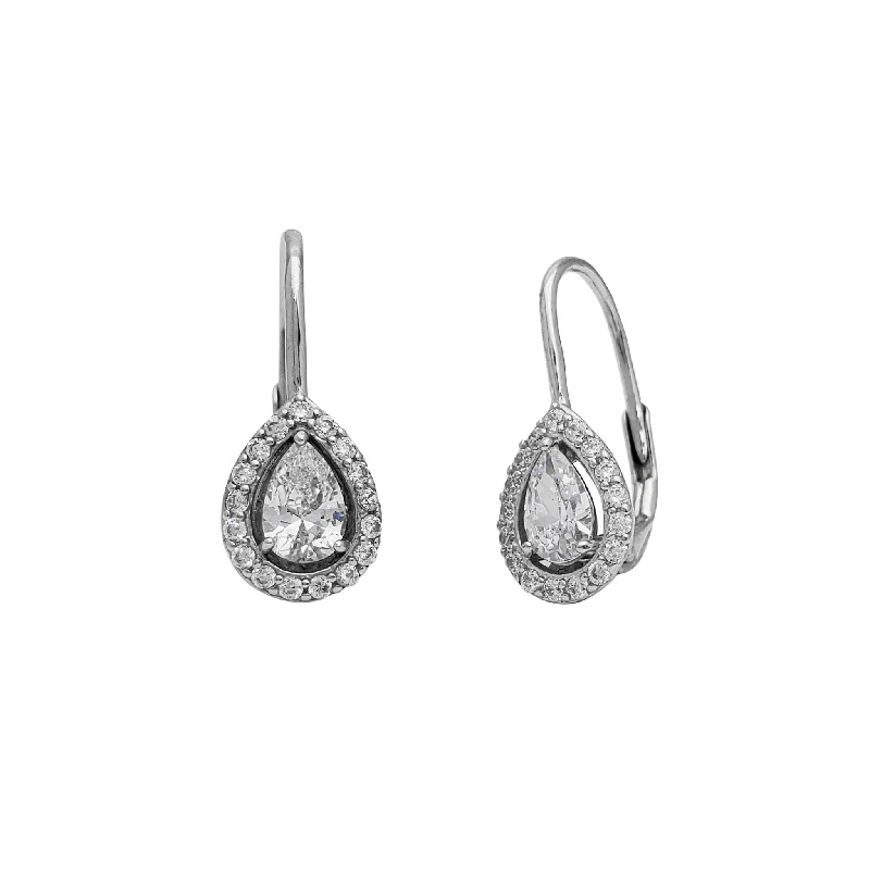 boho earrings for women-Zirconia Teardrop Huggie Earrings (Silver)