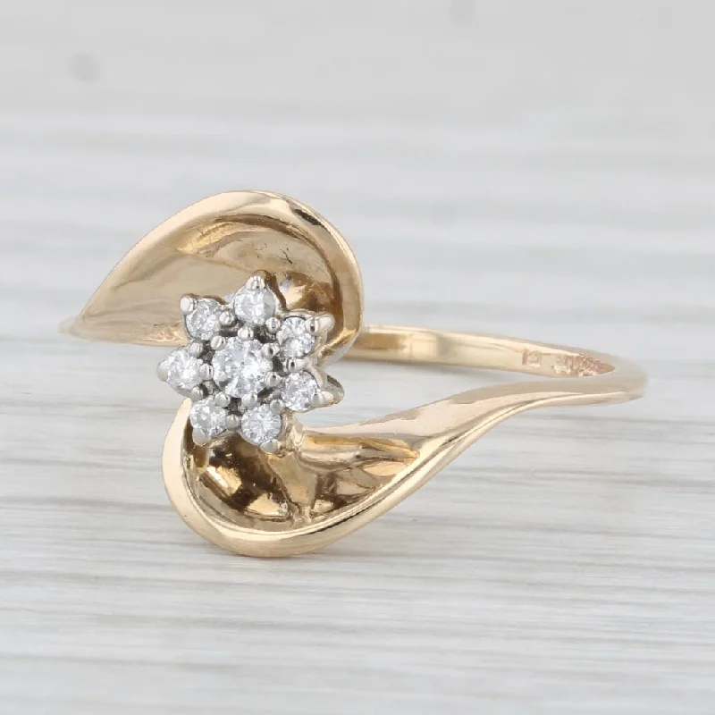 elegant engagement rings for women-Diamond Flower Cluster Ring 14k Yellow Gold Size 6.5 Bypass