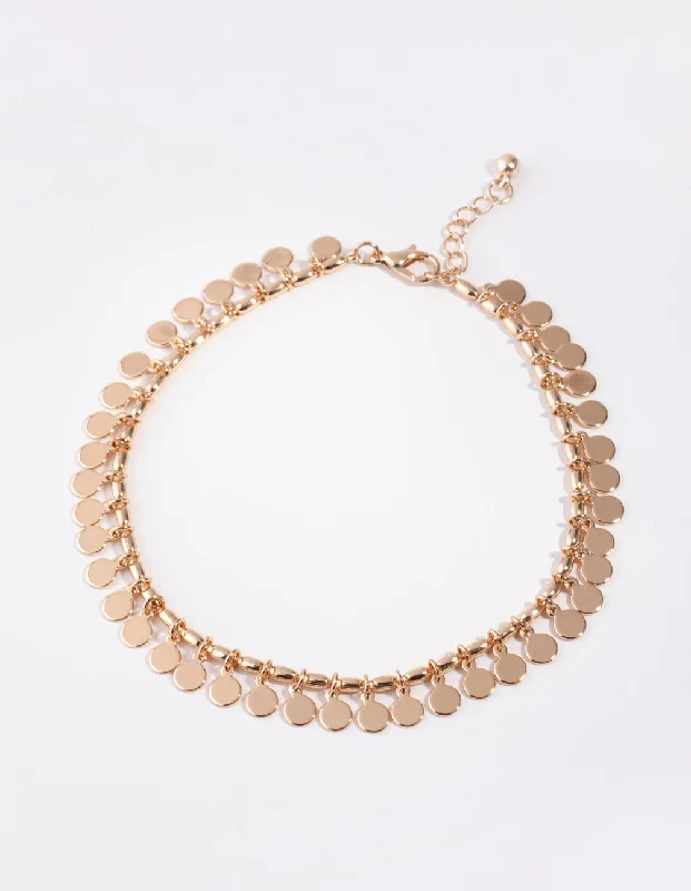 leather bracelet for women-Gold Jingle Circle Disc Anklet