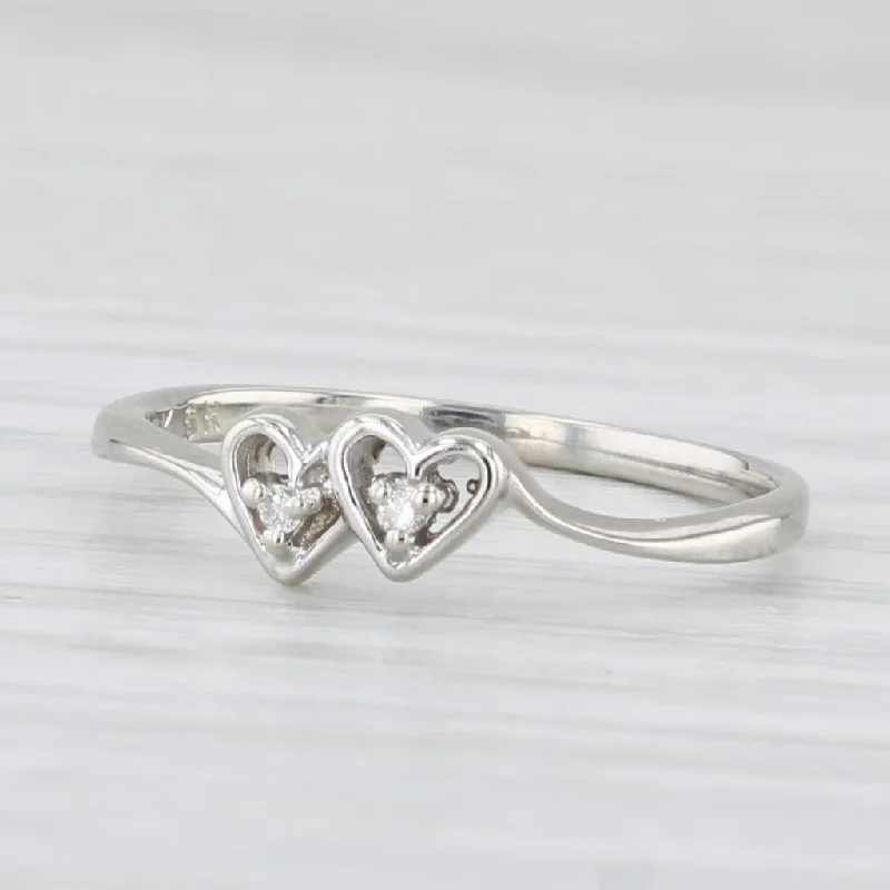 double band engagement rings for women-Diamond Interlocking Hearts Ring 10k White Gold Size 6.25 Promise