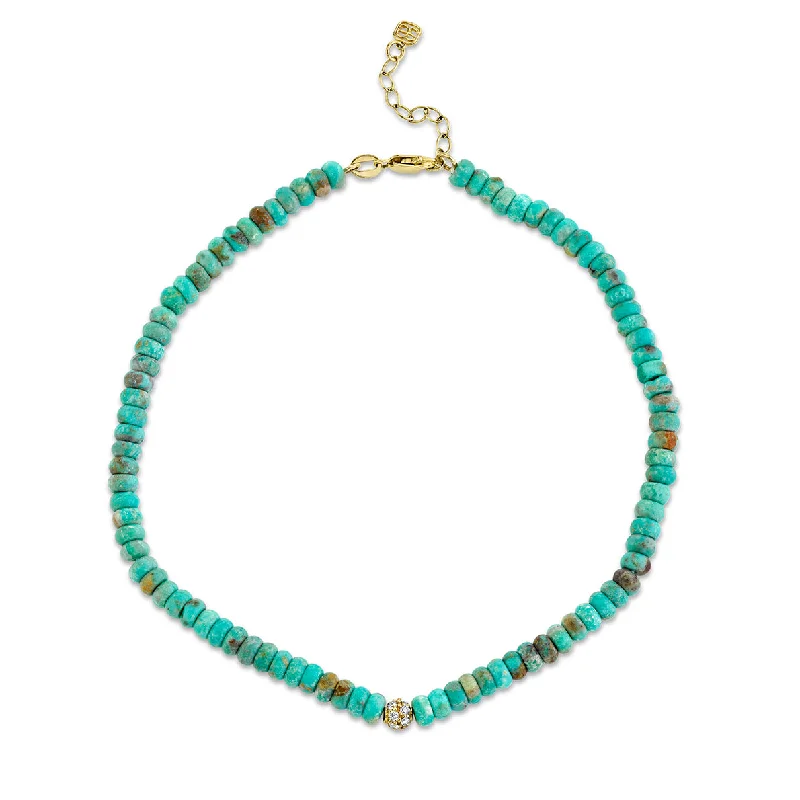 pearl bracelet for women-Gold & Diamond Ball on Natural Turquoise Anklet