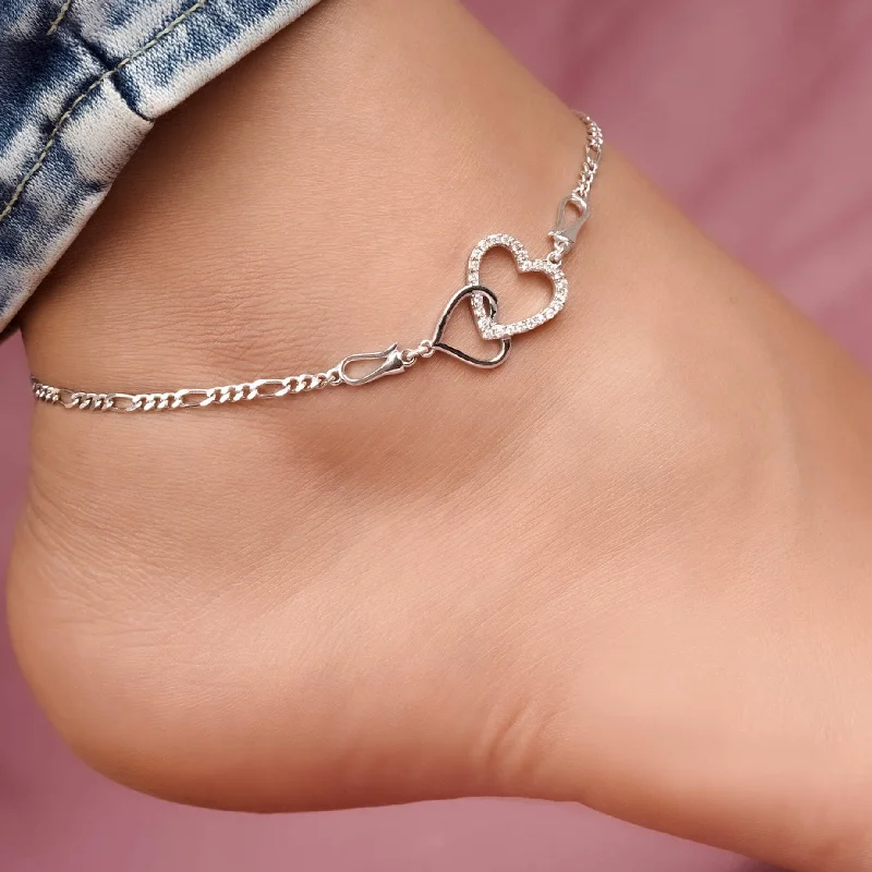 leather anklet for women-Silver Binary Heart Anklet