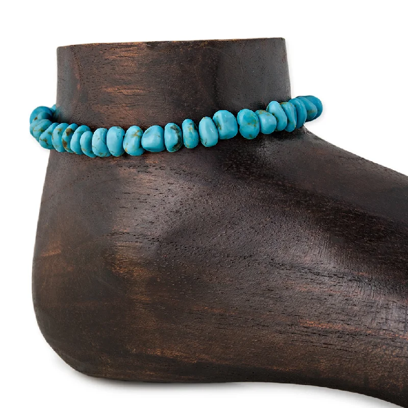 vintage bracelet for women-TURQUOISE NUGGET BEAD ANKLET