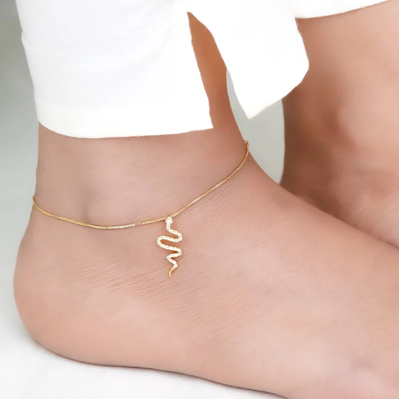 bangles for women-Golden Mini Snake Anklet