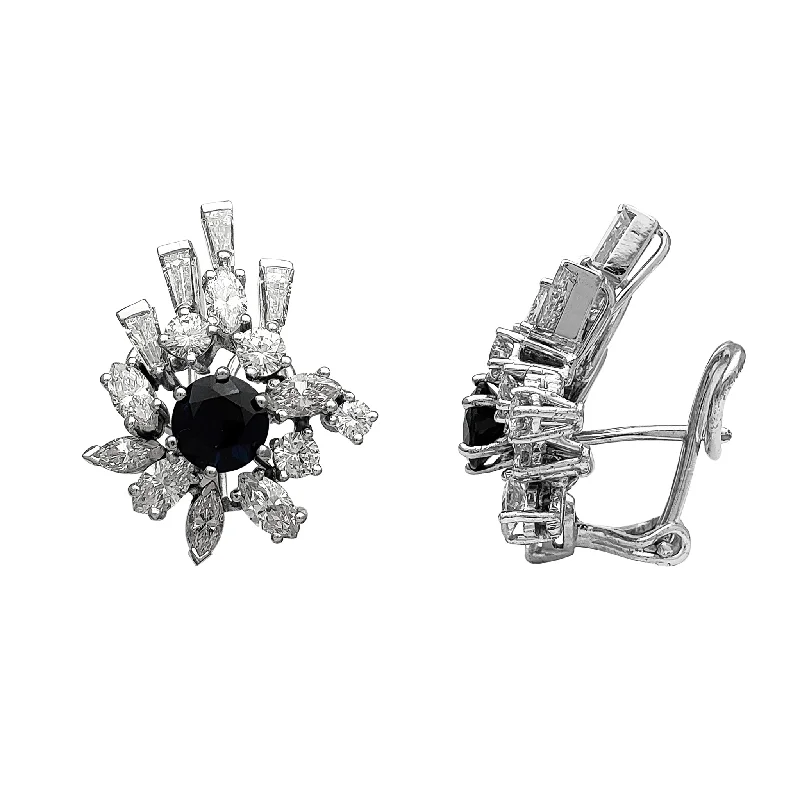 flower earrings for women-Diamond Cocktail Baguettes & Marquise Stud Earrings (18K)