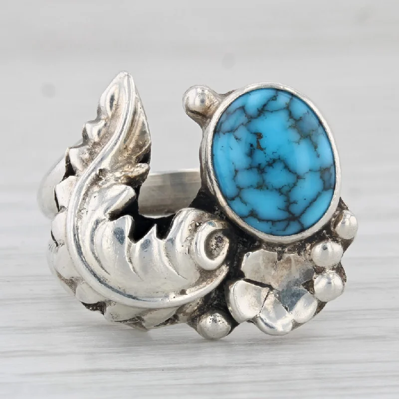 personalized engagement rings for women-Blue Turquoise Vintage Native American Ring Sterling Silver Size 6 Statement