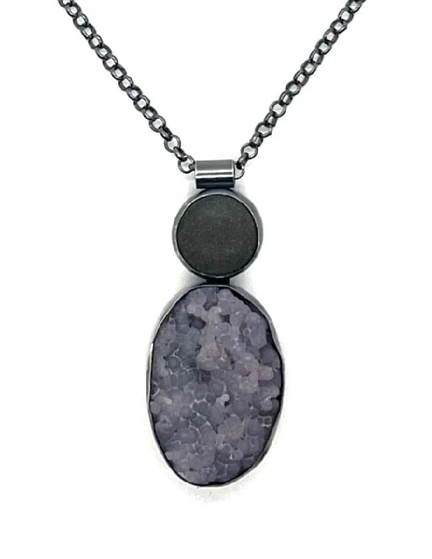 gemstone pendant necklace for women-Rock and Grape Agate Bezel Set Necklace