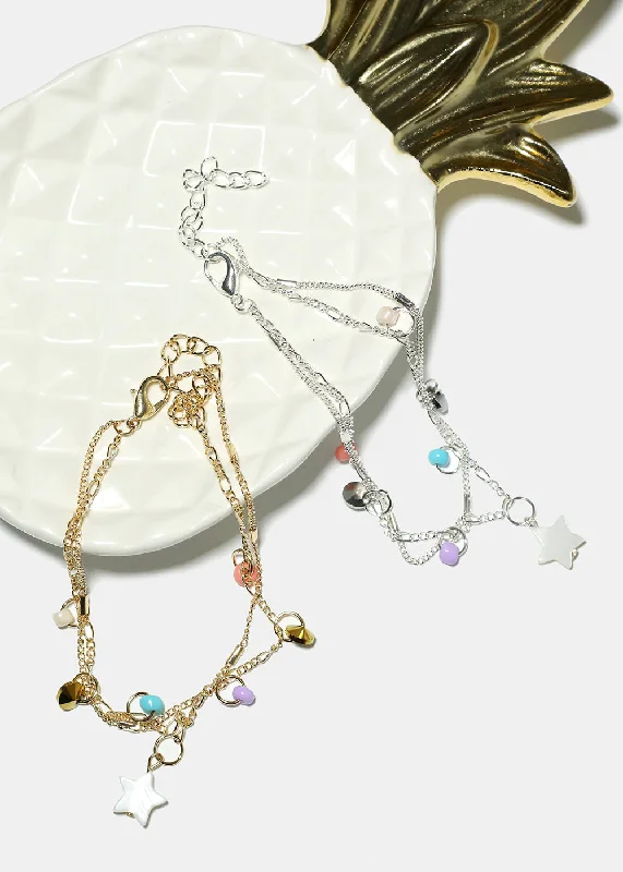 anklet for summer for women-Star and Beads Anklet