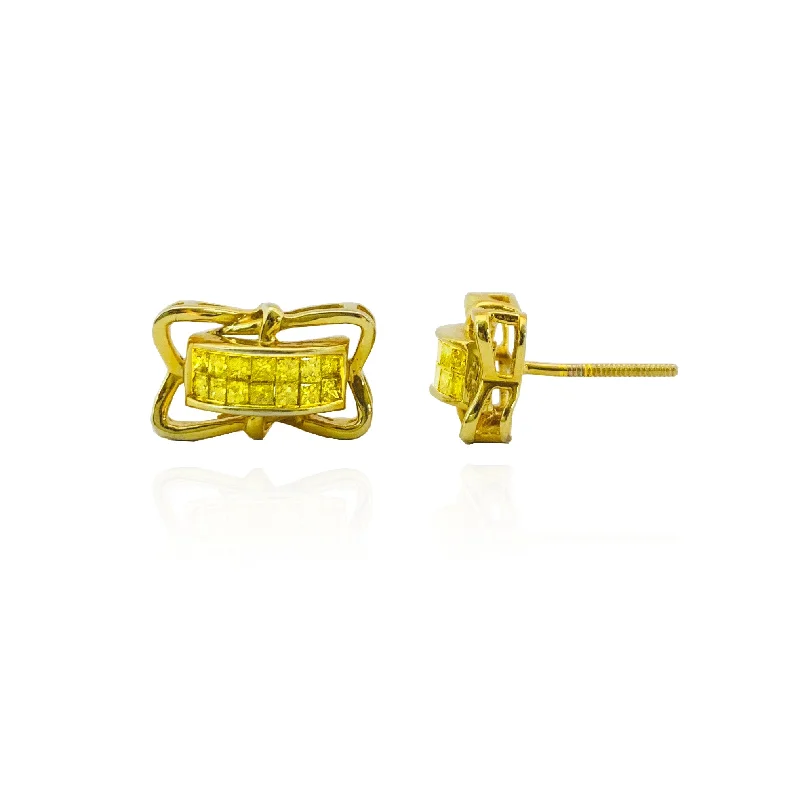 designer earrings for women-Invisible Set Yellow Diamond Earrings (14K).