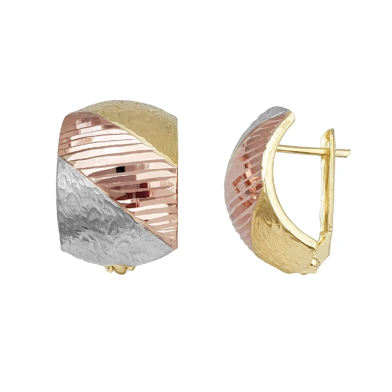 gold stud earrings for women-Tricolor Florentine & Diamond-cuts Earrings (14K)