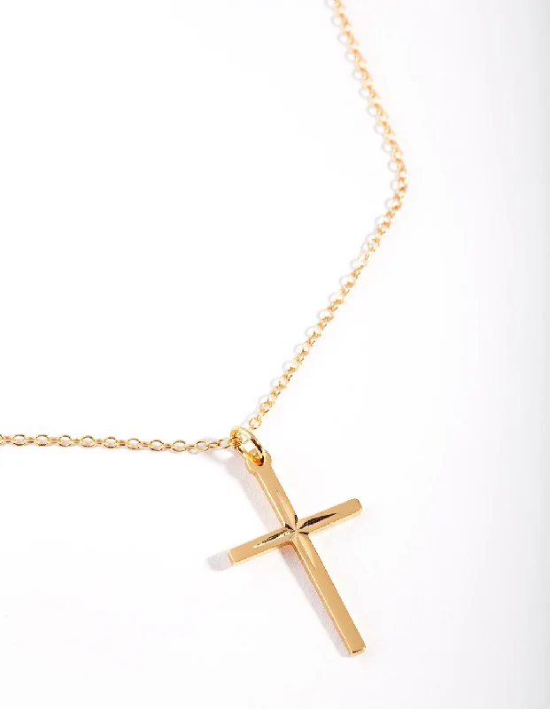 trendy pendant necklace for women-Sterling Silver Gold Cross Necklace