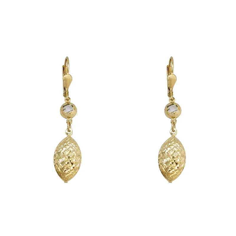 multi-layer earrings for women-Zirconia Faceted Marquise Shape Hanging Earrings (14K)