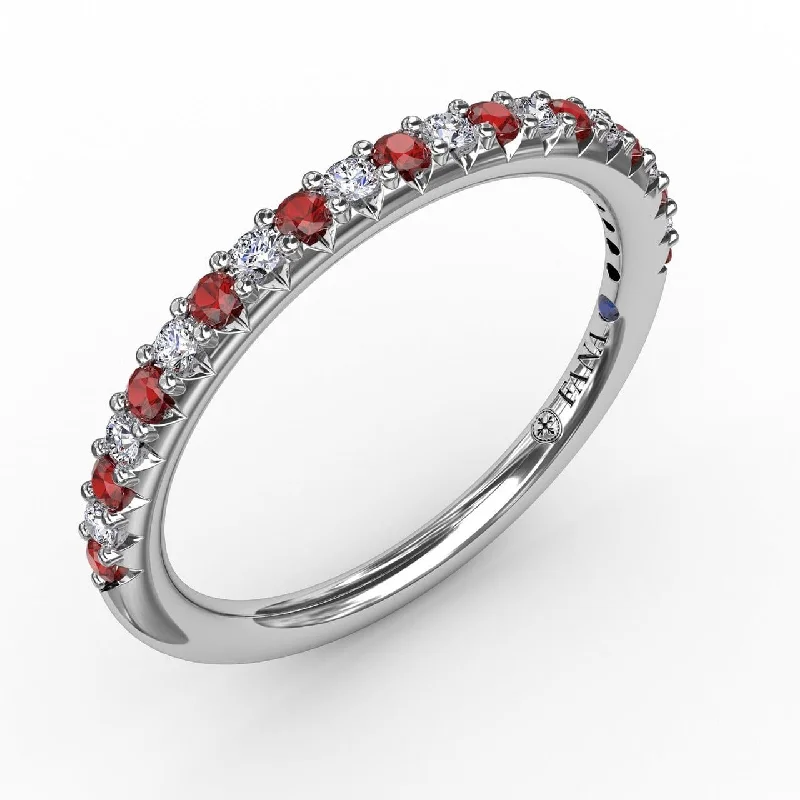 affordable sapphire engagement rings for women-Delicate Ruby Shared Prong Anniversary Band