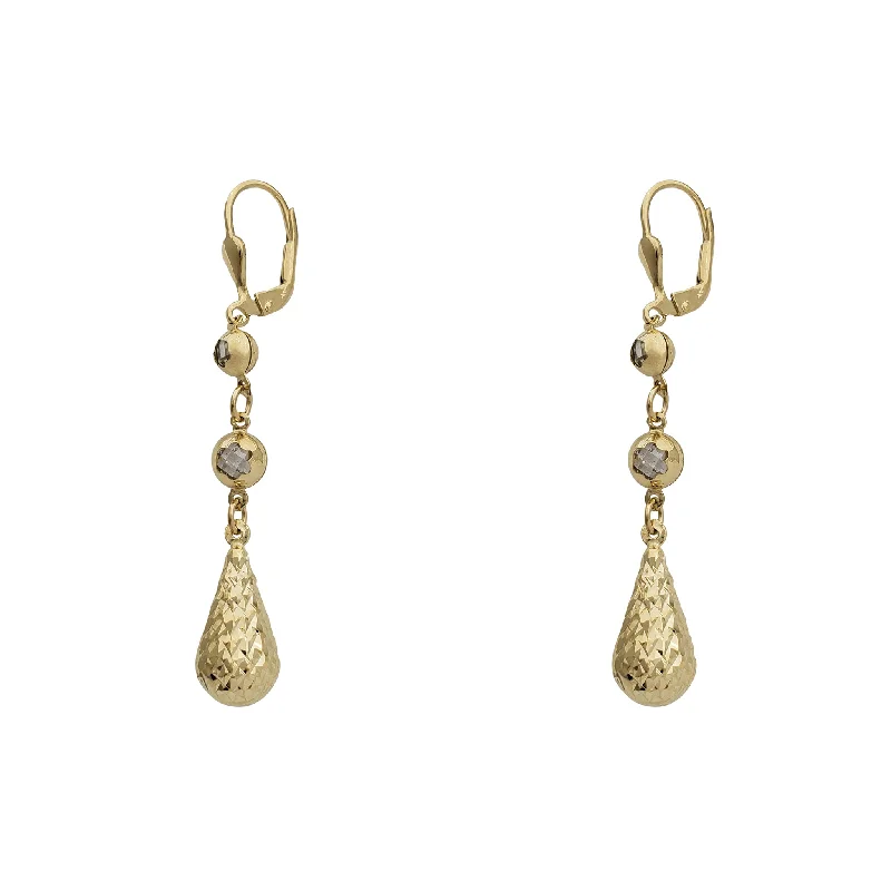 silver chandelier earrings for women-Zirconia Faceted Teardrop Hanging Earrings (14K)