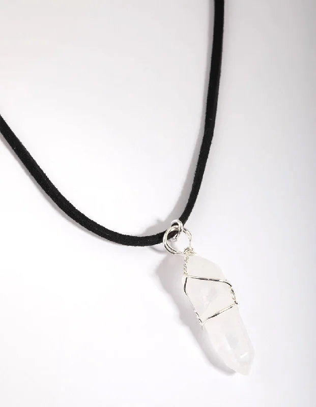 personalized gold necklace for women-Silver Clear Quartz Shard Necklace