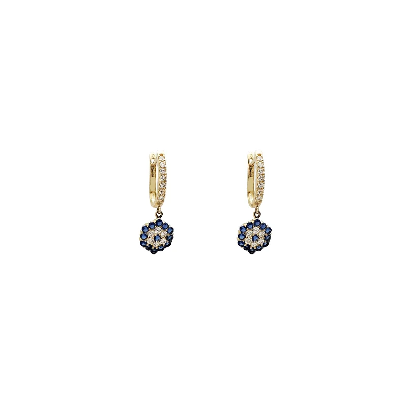 minimalistic earrings for women-Hanging Hexagon CZ Huggie Earrings (14K)