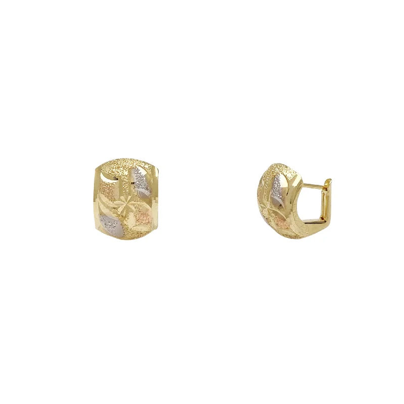 drop earrings for women-Tri-Color Sand-Blast Curve Huggie Earrings (14K)