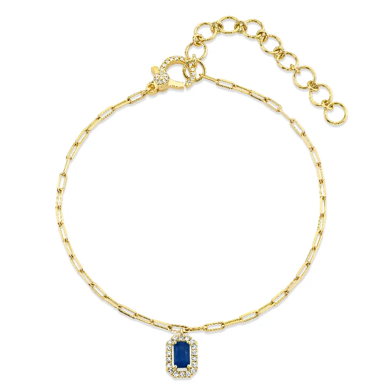 anklet with beads for women-MINI ME BLUE SAPPHIRE & DIAMOND HALO DROP ANKLET