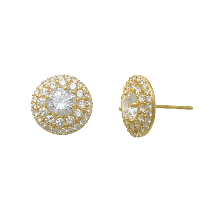 moon earrings for women-Zirconia 2-Row Round Halo Stud Earrings (14K)