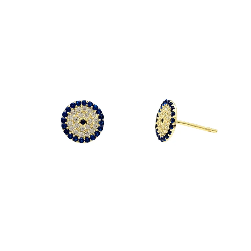 star earrings for women-Zirconia Blue Round Stud Earrings (14K)