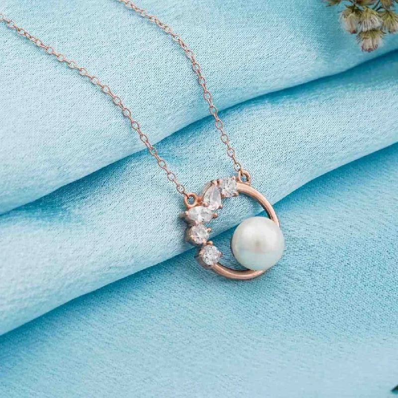 diamond pendant necklace for women-Rose Gold Pearl Circle Shape Necklace